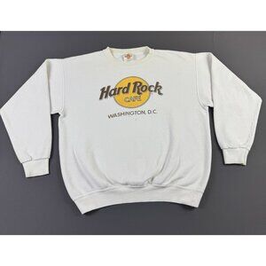 Rare Vintage 90s Hard Rock Cafe Washington DC White Crewneck Sweater Large USA